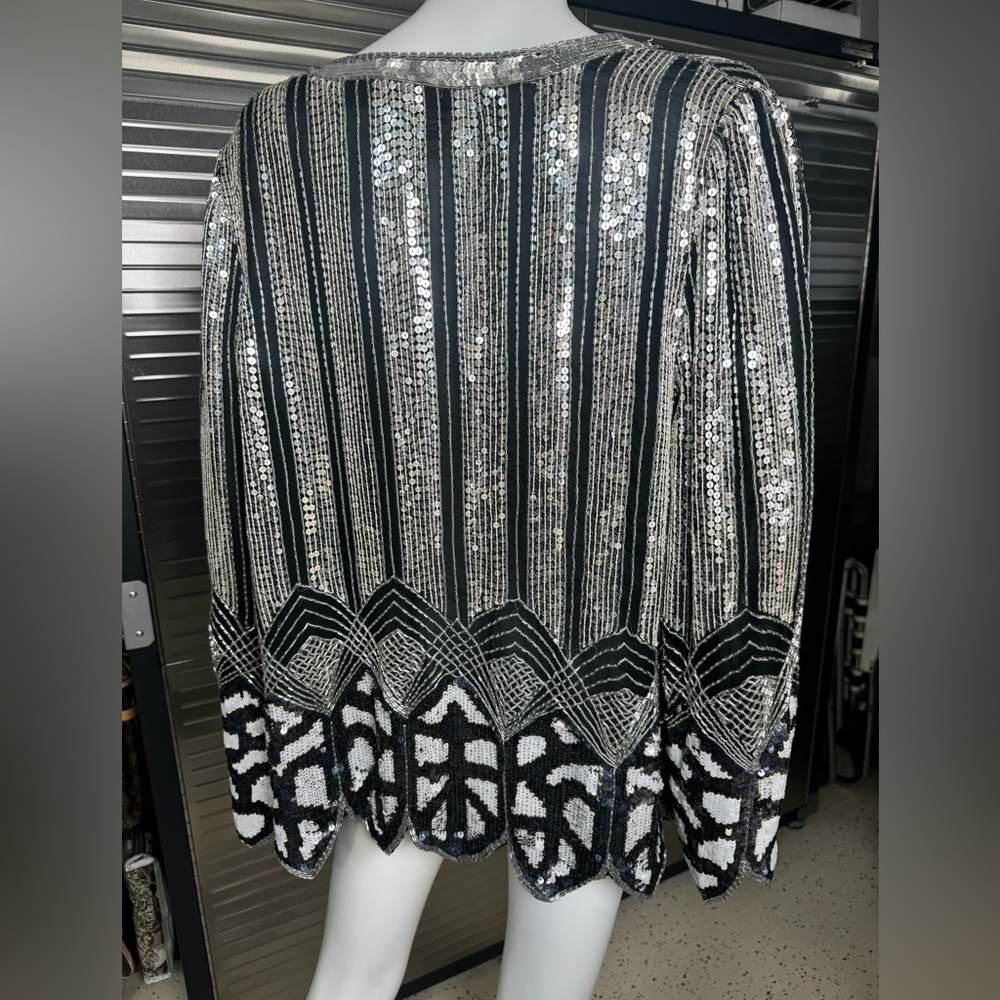 Judith Ann Creations 100% Pure Silk Sequin Beaded Blazer Medium Vintage - Picture 6 of 9